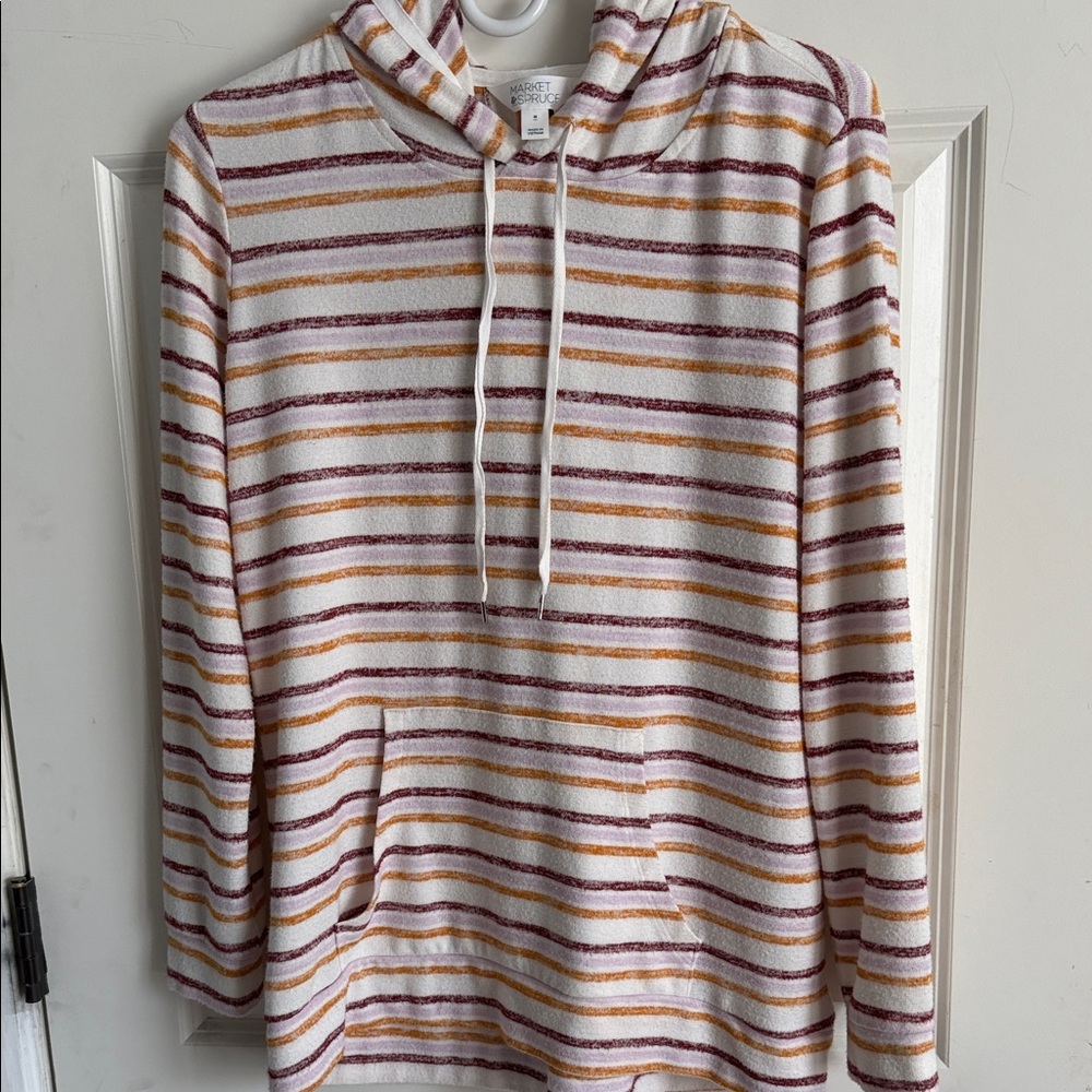 Market & Spruce Striped Hoodie - White, Red, Yellow